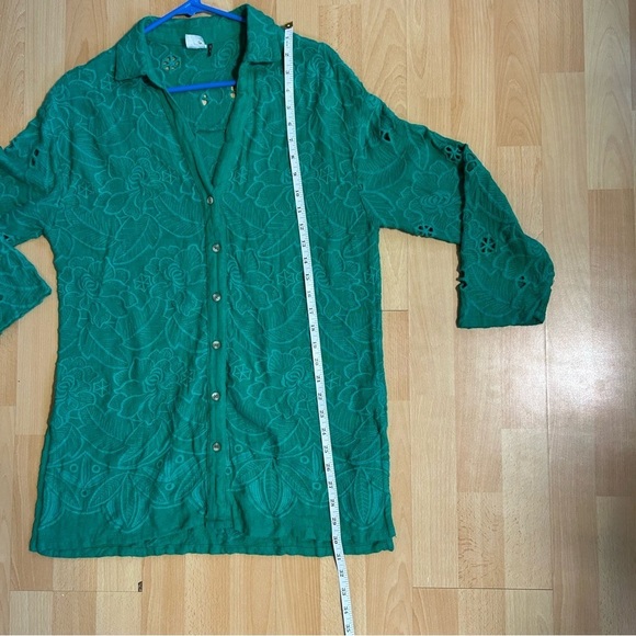 Anthropologie Kelly Green Floral Embroidered Tunic Top 3/4 Sleeves - Picture 12 of 15